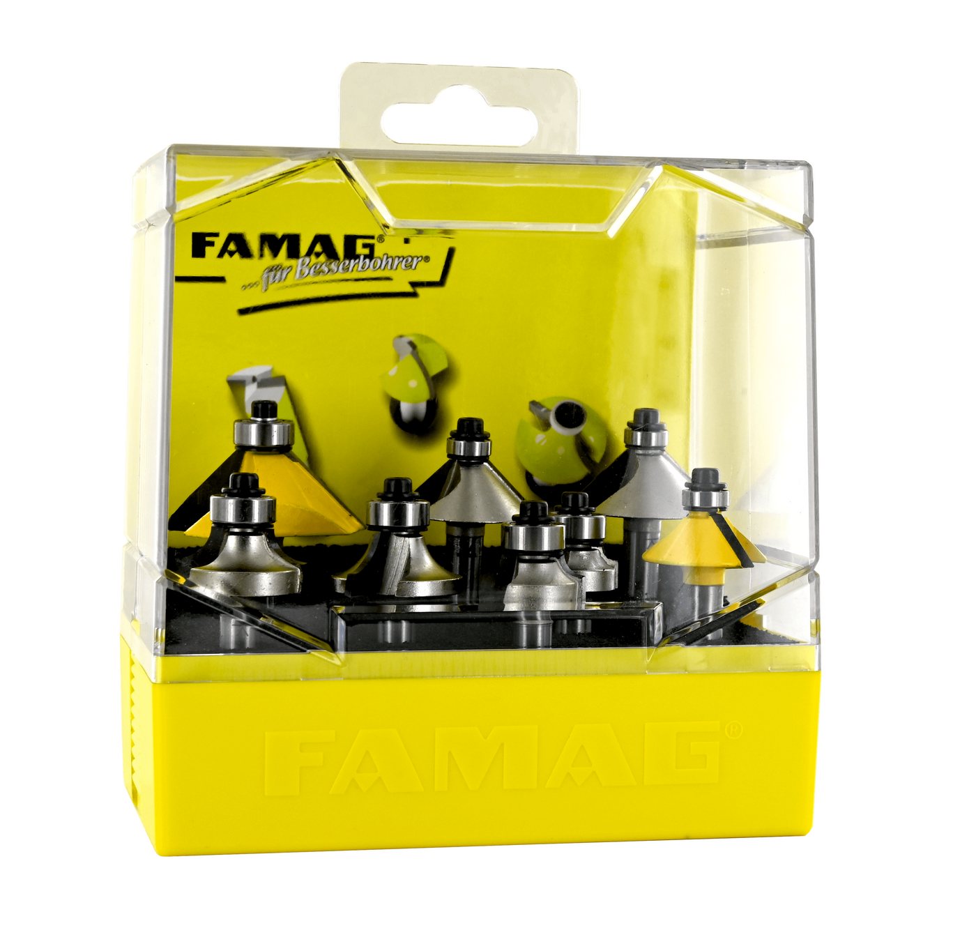 FAMAG Fräser-Set FAMAG 8-teilig Kombi-Set Abrund 3109 - Fasefräser 3118 HM-bestückt in Kunststoff-Box - 3118.908 von FAMAG