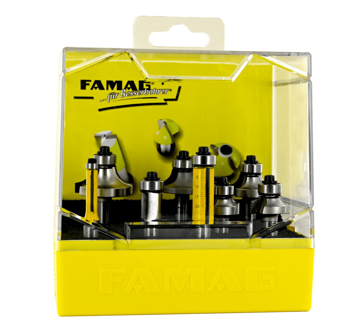 FAMAG Fräser-Set »FAMAG 8-teiliges Kombi-Set Abrund 3109 - Bündigfräser 3101 HM-bestückt in Kunststoff-Box - 3109.908« von FAMAG