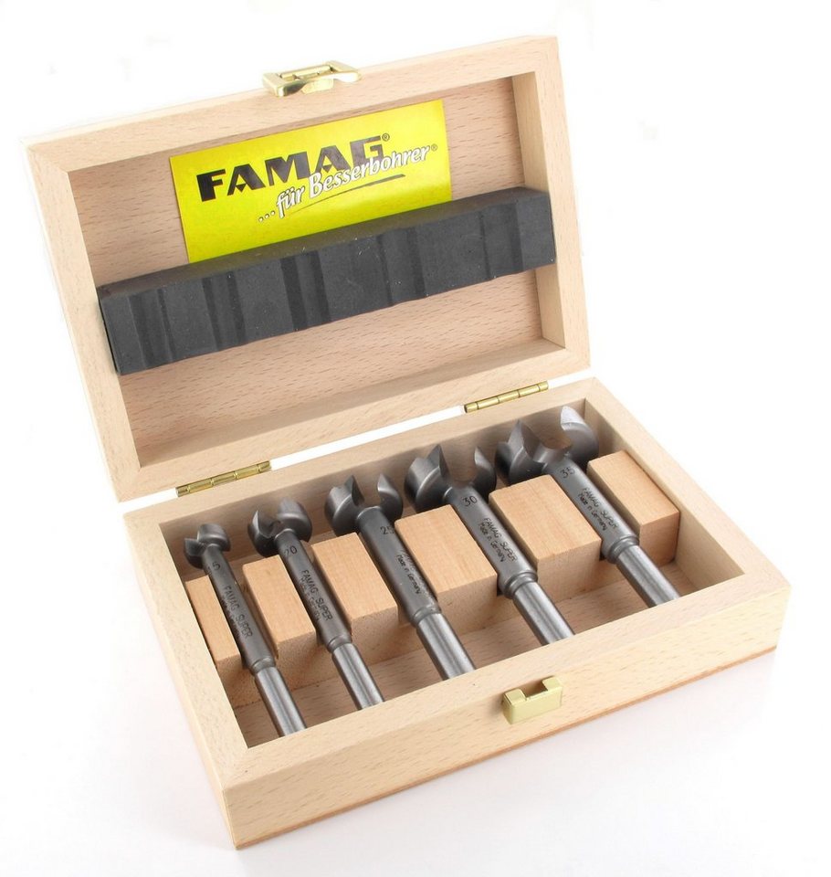 FAMAG Holzbohrer 8-teiliger FAMAG SUPER-Forstnerbohrersatz Classic WS mit D=15,20,25,30,35,40,45,50mm im Holzkasten von FAMAG