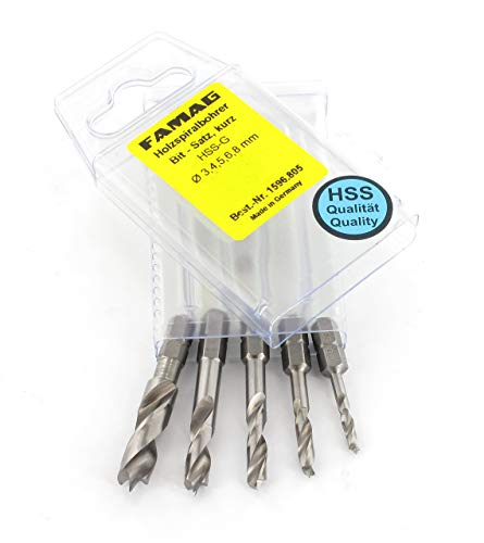 Holzspiralbohrer-Bitsatz kurz 5-teilig. Ø 3, 4,5,6 und 8mm. Im Blister. Holzspiralbohrer-Bitsatz kurz 5-teilig. Ø 3, 4,5,6 und 8mm. Im Blister. von FAMAG