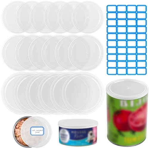 18 Stück Dosendeckel, Kunststoff Deckel für Dosen in 3 Verschiedenen Grössen mit Etikett, Waschbar Dosendeckel Katzenfutter Hundefutter Transparent Konservendeckel, Dosenverschluss für Tierfutter von FAMCUCHE