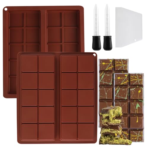 Schokoladenform Silikon, 2 Stück Dubai Schokolade Form, Silikonform Schokolade mit Schaber und Tropfer, Wiederverwendbare Silikonform Tiefe Schokotafel für Schokolade Praline SüßIgkeiten von FAMCUCHE