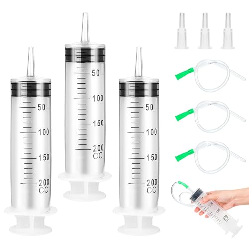 3 Stück Spritze 200ml, Spritze mit Schlauch 30cm, Plastikspritze Wiederverwendbare Große Spritze, Dosierspritze für Industrielle Nutzung, Wissenschaftliche Laborexperimente von FAMCUCHE