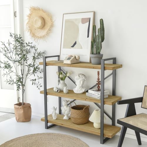 FAME HOME 3 Tier Shelf, Modern Small Wood and Metal 3 Shelf Bookcase, Open Book Shelf, Farmhouse Open Low Storage Rack and Display Storage Shelves for Bedroom Living Room Office Kitchen von FAME HOME