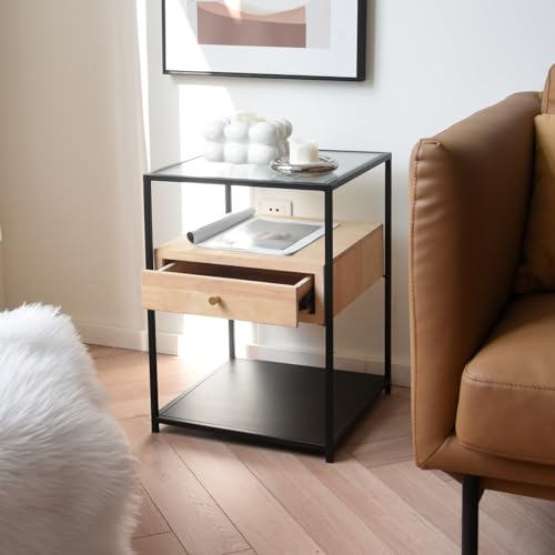 FAME HOME Glass Coffee Table, Modern Home Sofa Side 3-Tier Table with Drawer Coffee Table Bedroom Storage Bedside Table Stable Metal Frame Small Square Table Corner Table (Sealed Drawer) FAME HOME Glass Coffee Table, Modern Home Sofa Side 3-Tier Table with Drawer Coffee Table Bedroom Storage Bedside Table Stable Metal Frame Small Square Table Corner Table (Sealed Drawer) von FAME HOME