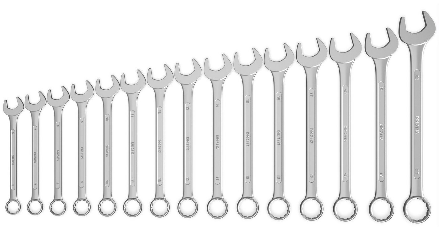 FAMEX Gabel- und Ringschlüssel 10345-15 Ringmaulschlüssel Satz (Schraubenschlüssel, 15 St), aus CV-Stahl von FAMEX