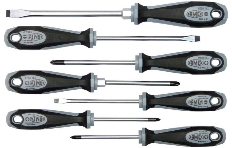 FAMEX Schraubendreher 7705-7 Profi Schraubendreher Satz, (Schraubenzieher), Made in Germany, Chrom-Molybdän-Stahl von FAMEX