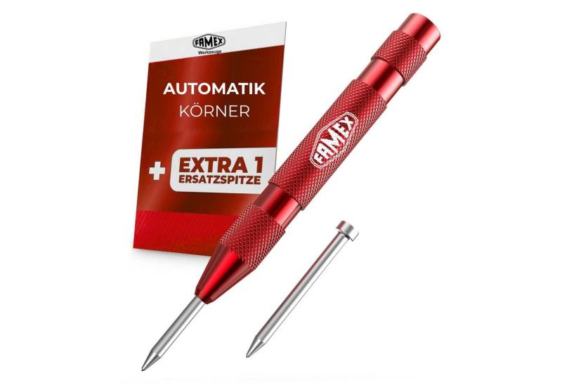 FAMEX Spatmeißel 8242 Automatik Körner, (schwere Ausführung, Ersatzspitze, 1-tlg., TOP-Qualität) HSS Stahl, einstellbar 50–100 N von FAMEX