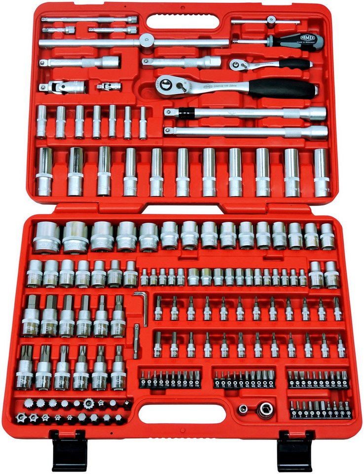 FAMEX Werkzeugset 525-16 Steckschlüsselsatz PROFESSIONAL, (Werkzeugkoffer, 174-tlg., Chrom-Molybdän-Stahl, äußert robust), Ratschenkasten, Knarrenkasten von FAMEX