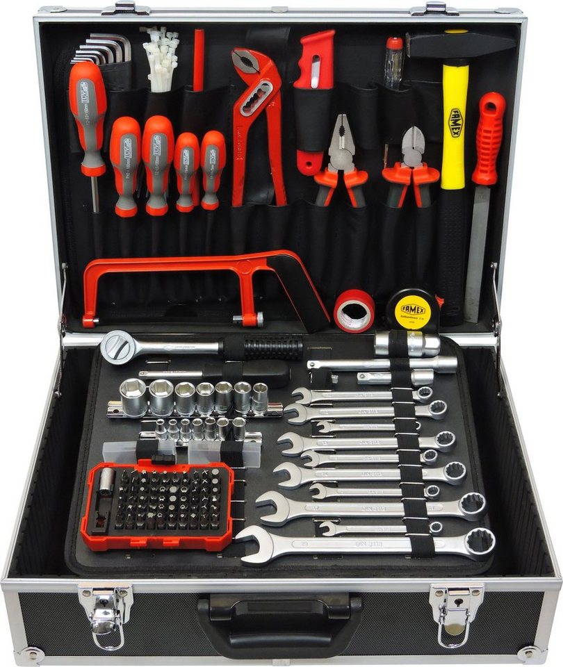 FAMEX Werkzeugset 758-63 Werkzeugkoffer gefüllt mit Werkzeug, (Werkzeug-Set, 132-St), abschließbar von FAMEX