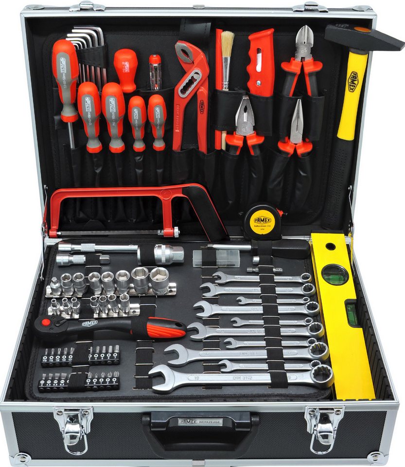 FAMEX Werkzeugset 759-63 Alu Werkzeugkasten mit Werkzeug Satz, (Komplett-Set), abschließbar von FAMEX