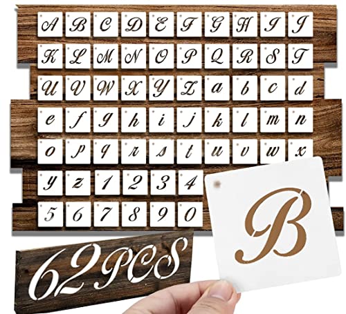 FAMIDIQGO 62 Stück Buchstabenschablonen Zahlenschablonen 3inch Alphabet Schablonen Bauernhaus Stil Schrift für Handwerk DIY Malen auf Holz Leinwand Fenster von FAMIDIQGO