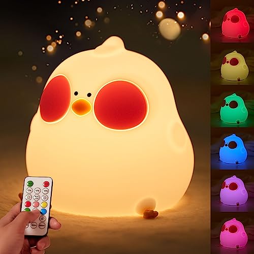 FAMIDUO Nachlicht Mollige Küken, Kinderzimmer Deko mit 7 Lichtwechsel, Fernbedienung & Timing Funktion, Nachtlicht Baby, Kawaii Geschenk, Schlaflichter für Kinderzimmer Mädchen, Jungen, USB Aufladung von FAMIDUO