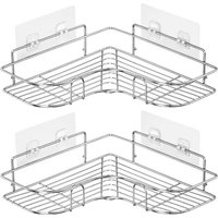 Gabrielle Eck-Duschregal, selbstklebendes Duschregal mit Haken, rostfreier Edelstahl zur Badezimmeraufbewahrung und -organisation, Duschregal ohne Gabrielle Eck-Duschregal, selbstklebendes Duschregal mit Haken, rostfreier Edelstahl zur Badezimmeraufbewahrung und -organisation, Duschregal ohne von FAMILLE