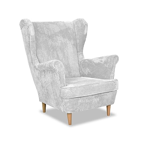 Family Meble Sessel Cord, Modell Bonito, Skandinavisch, Relaxsessel aus Webstoff, Loungesessel, Ohrensessel, Bequemer Sessel, Für Wohnzimmer, Esszimmer, Schlafzimmer, Büro, Elegantes Design, Hellgrau von Family Meble
