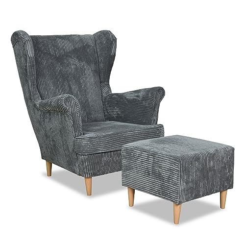 Family Meble Ohrensessel Cord mit Hocker, Modell Bonito, Skandinavisch, Relaxsessel aus Webstoff, Loungesessel, Sessel mit Fußstütze, Bequemer Sessel, Für Wohnzimmer, Esszimmer, Schlafzimmer, Grau Family Meble Ohrensessel Cord mit Hocker, Modell Bonito, Skandinavisch, Relaxsessel aus Webstoff, Loungesessel, Sessel mit Fußstütze, Bequemer Sessel, Für Wohnzimmer, Esszimmer, Schlafzimmer, Grau von Family Meble