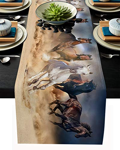FAMILYDECOR Tischläufer aus Leinen, 33 x 178 cm, Motiv: laufendes Pferd, Bauernhaus, Tischläufer für Urlaubspartys, Esszimmer, Küche, Hochzeitsdekorationen von FAMILYDECOR