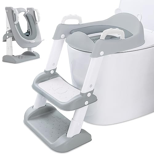 FAMKEEP Toilettensitz Kinder Kinder WC,Toilettenaufsatz Kinder, Toilettensitz Toilettentrainer mit Treppe,Verstellbar Toilettentrainer mit PU-Sitzkissen, Splash und Rutschfest, für Jungen und Mädchen von FAMKEEP