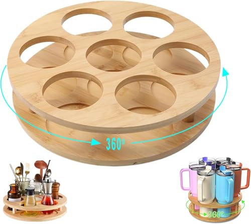 FAMKIT Großer Wasserflaschen-Organizer,Drehbarer Tassenhalter,7 Flaschen Halter,360° Rotierender,Kaffee Bar Display Ständer,Becherhalter,für Öl/Sauce/Soda/Bier/Kaffee Sirup von FAMKIT