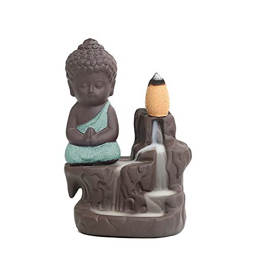 Rückfluss Räuchergefäß Keramik Rückfluss Räuchergefäß Buddha Mönch Aschefänger Räucherstäbchenhalter Halter für Schlafzimmer Sauna Meditationsraum Grün von FAMKIT