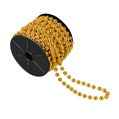Perlenband 10M, Perlenkette Perlengirlande 8mm Kunstperlen Perlen mit Schere für DIY Handwerk Basteln Party Tischdeko Hochzeit (Gold Künstliche Perlenkette) von FAMSTURLON