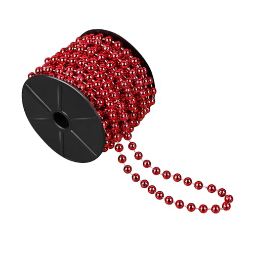 Perlenband 10M, Perlenkette Perlengirlande 8mm Kunstperlen Perlen mit Schere für DIY Handwerk Basteln Party Tischdeko Hochzeit (Rot Künstliche Perlenkette) von FAMSTURLON