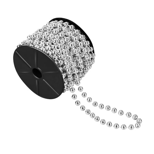 Perlenband 10M, Perlenkette Perlengirlande 8mm Kunstperlen Perlen mit Schere für DIY Handwerk Basteln Party Tischdeko Hochzeit (Silber Künstliche Perlenkette) von FAMSTURLON