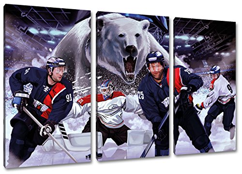 Berlin Eishockey, Fan Artikel Leinwandbild 3Teiler Gesamtmaß 120x80cm, Auf Holzrahmen gespannt, Kein Poster oder billig Plakat, Must Have für echte Fans von FAN ARTWORK