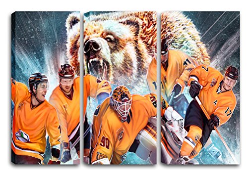 Wolfsburg Eishockey, Fan Artikel Leinwandbild 3Teiler Gesamtmaß 120x80cm, Auf Holzrahmen gespannt, Kein Poster oder billig Plakat, Must Have für echte Fans von FAN ARTWORK