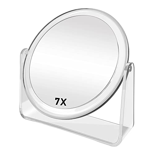 FANCYSEEU 7 Zoll Kosmetikspiegel Makeup Spiegel Doppelseitig mit 1X / 7X Vergrößerung, 360° Schwenkbar Tischspiegel, High Definition Schminkspiegel von FANCYSEEU