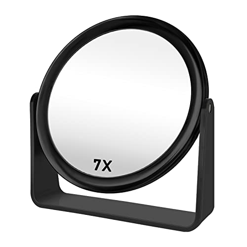 FANCYSEEU Kosmetikspiegel Makeup Spiegel Doppelseitig mit 1X / 7X Vergrößerung, 360° Schwenkbar Tischspiegel, High Definition Schminkspiegel, Schwarz von FANCYSEEU