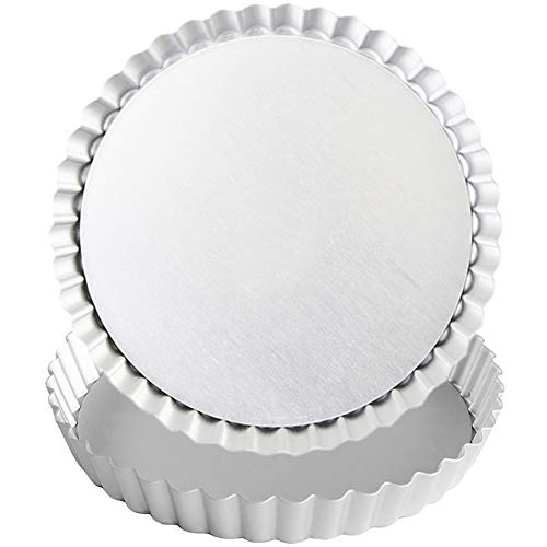 FANDE Kuchenform, Quiche-Form, Antihaftbeschichtung, abnehmbarer Boden, Pizzateller, runde Kuchenform aus eloxierter Aluminiumlegierung (16 cm, 2 Stück, Silber) von FANDE