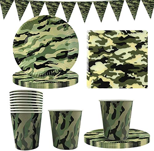 FANDE Militärisches Tarnung Party Supplies Armee Party Dekorationen Camo Party Geschirr Set wiederverwendbar, 41 Stück für 10 Personen von FANDE