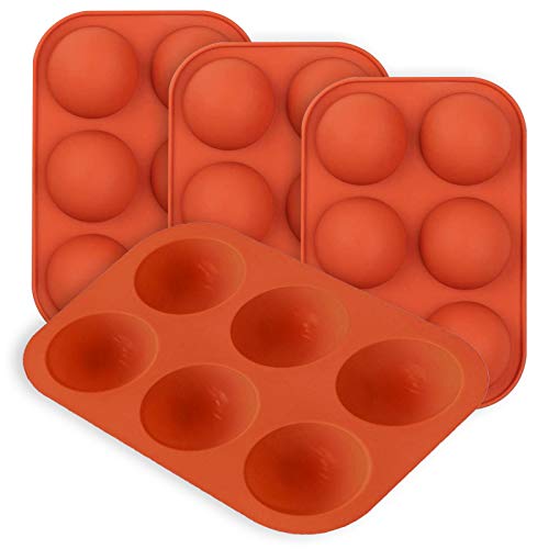 FANFX Halbkugel Silikonform mit 6 Hohlräumen Backform zur Herstellung von Schokoladeheißer Schokoladenbombe Kuchen Gelee Dome Mousse (Rot, 4er Pack) von FANFX