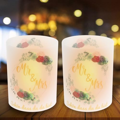 12 Windlicht Tischdeko Hochzeit, Windlichter Hochzeit Tischdeko Set Kranz des Heiligen Rosenkranzes Hochzeitsdeko Jubiläum Windlicht mit Mr & Mrs Schön Dass Du Da Bist, Geeignet für Teelichter von FANGCCC