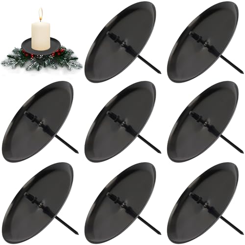 8 Stück Kerzenhalter Adventskranz,7 cm Schwarz Adventskerzenhalter Metall Kerzenleuchter,für DIY Adventskranz Deko Tischdeko Weihnachten Kerzenteller Mit Dorn von FANGCCC