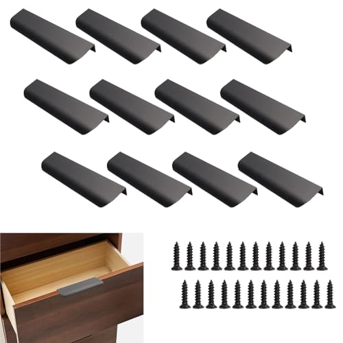 12 Stück Möbelgriffe Versteckter Schrankgriffe Schwarz 128mm Küchengriffe Aluminium Geschwungener Schubladengriffe Schranktürgriffe mit Schrauben für Kleiderschrank Küche Schlafzimmer Schubladen von FANGCCC