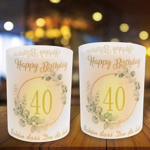 FANGCCC 12 Windlicht Tischdeko 40 Geburtstag, Windlichter Tischdeko Set Deko 40 Jahre Geburtstag Frau Mann Tischdeko mit 40 Happy Birthday Schön Dass Du Da Bist, Geeignet für Teelichter oder Kerzen FANGCCC 12 Windlicht Tischdeko 40 Geburtstag, Windlichter Tischdeko Set Deko 40 Jahre Geburtstag Frau Mann Tischdeko mit 40 Happy Birthday Schön Dass Du Da Bist, Geeignet für Teelichter oder Kerzen von FANGCCC