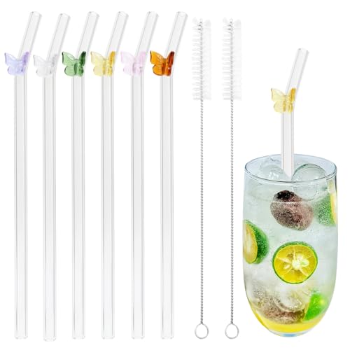 FANGCCC 6 Stück Glasstrohhalme mit Schmetterlingsdesign, Transparente Gebogene Strohhalme aus Glas Wiederverwendbar mit Reinigungsbürste Lang Glas Strohhalm für Wasser, Cocktails & Smoothies FANGCCC 6 Stück Glasstrohhalme mit Schmetterlingsdesign, Transparente Gebogene Strohhalme aus Glas Wiederverwendbar mit Reinigungsbürste Lang Glas Strohhalm für Wasser, Cocktails & Smoothies von FANGCCC