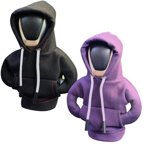 FANGCCC Schalthebel Hoodie,2 Stück Schaltknauf Abdeckung,Auto Universal Schaltknauf Hoodie Schalthebel Haube,Lustige Hoodie für Schaltknauf,Hoodie Schaltknauf Auto Innenraum Deko (Schwarz,Lila) von FANGCCC