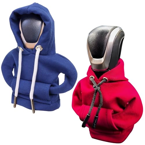 FANGCCC Schalthebel Hoodie,2 Stück Schaltknauf Abdeckung,Auto Universal Schaltknauf Hoodie Schalthebel Haube,Lustige Hoodie für Schaltknauf,Hoodie Schaltknauf Auto Innenraum Deko (Rot,Blau) von FANGCCC