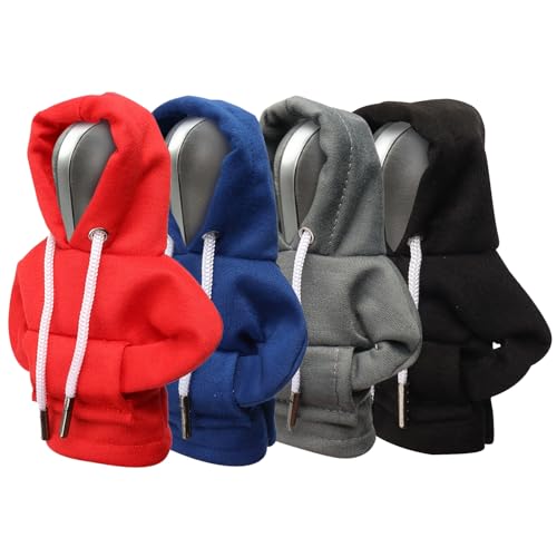 FANGCCC Schaltknauf Hoodie, 4 Stück Schalthebel Hoodie 15 x 13 cm Hoodie Auto Schalthebelabdeckung für Schaltknauf (Schwarz, Grau, Rot, Blau) von FANGCCC