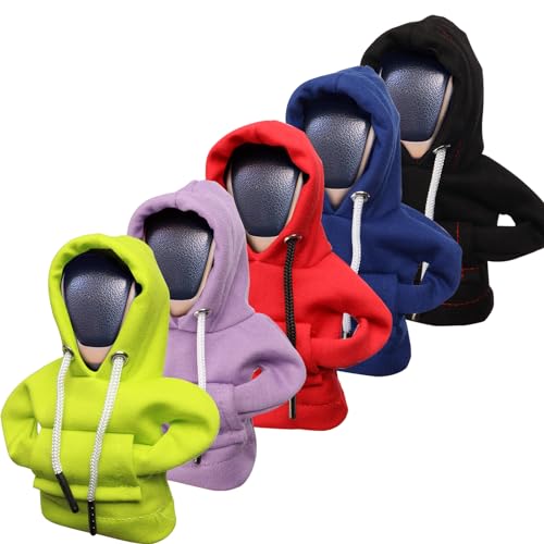 Schalthebel Hoodie,5 Stück Schaltknauf Abdeckung,Auto Universal Schaltknauf Hoodie Schalthebel Haube,Lustige Hoodie für Schaltknauf,Hoodie Schaltknauf Auto Innenraum Deko (Rot,Blau,Schwarz,Lila,Grün) von FANGCCC