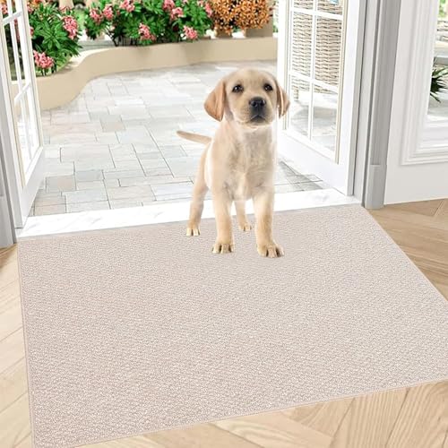 Schmutzfangmatte Innen 60 x 90 cm, Rutschfest Fußmatte Außen und Innen, Waschbar Sauberlaufmatte Türmatte, Wasserdicht Eingangsteppich, Absorbierend Fussmatte für Eingang, Haustür (Beige, 80 x 120 cm) von FANGCCC