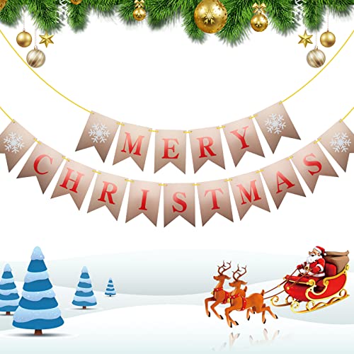 Weihnachten Banner, Merry Christmas Banner, Weihnachtsdeko Merry Christmas Girlande Flagge mit Leinen, Rotfrohe Weihnachten Girlande für Deko Party, Tor, Korridor, Garten. von FANGCCC