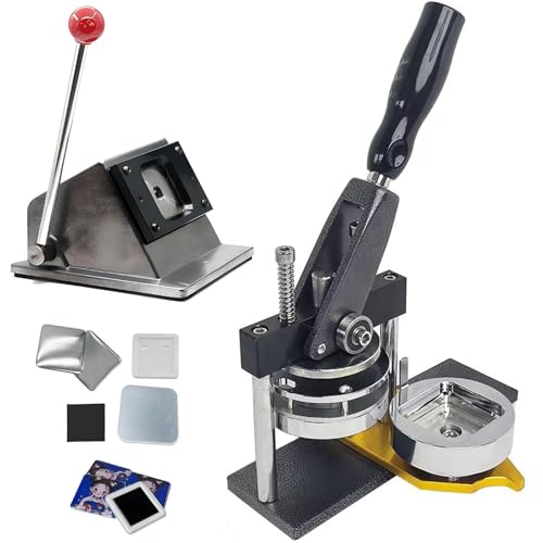 Button Maker Badge Machine, 50x50mm DIY Abzeichen Press Machine kühlschrankmagnet-buttons, DIY-Fotomagnet-Pressmaschine + Papierschneider + 100 Materialsets,Machine+1000pcsMaterials von FANGQMM
