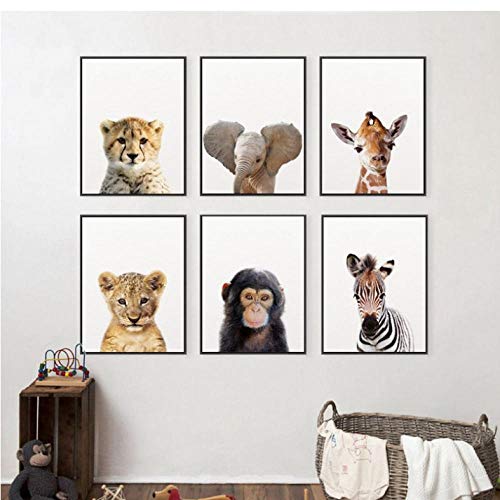 Lion Zebra Elephant Giraffe Baby Animals Art Print Poster, Safari Animals Picture Canvas Painting Kids Room Nursery Wall Decor 30X40Cmx6 Pcs No Frame von FANGYUAN