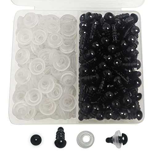 FANGZIDM 100 Stück Sicherheitsaugen mit Unterlegscheiben 6mm Schwarz Kunststoff Spielzeugaugen für Puppenherstellung Spielzeuge Zubehör DIY von FANGZIDM