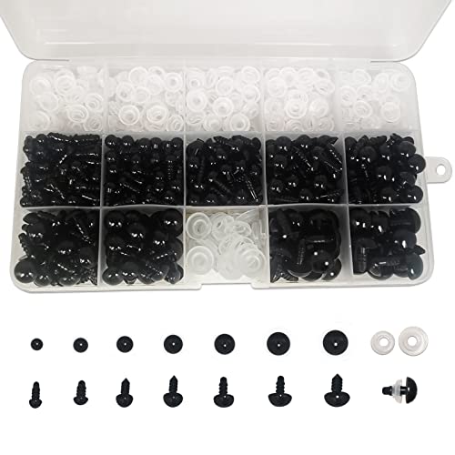 FANGZIDM 346 Stück Sicherheitsaugen mit Unterlegscheiben 5-12mm Schwarz Kunststoff Spielzeugaugen für Puppenherstellung Spielzeuge Zubehör DIY von FANGZIDM