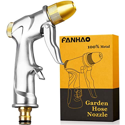 FANHAO Garten Handbrause, 100% Metall Hochdruck Gartenbrause/Garten-Spritzpistolen,Verstellbarer Wasserdurchfluss-Robust und Leistungsstark für Garten Bewässerung, Autowaschanlagen Einfacher Silber von FANHAO